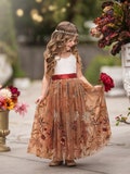 Burnt Orange tulle  & lace flower girl dress, Floral Flower Girl Dress, rustic flower girl dress, boho flower girl dress, flower girl dress