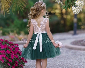 tulle flower girl dress, rustic lace flower girl dress, bohemian flower girl dress, boho flower girl dress, ivory flower girl dress, wedding