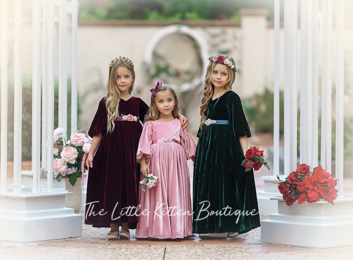 Flower Girl Dress , Velvet flower girl dress, velvet holiday dress