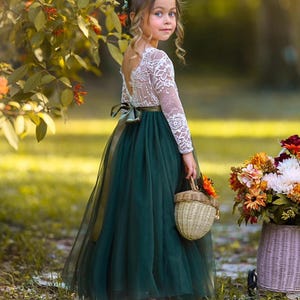 olive green dresses for girls Jinhomg Flower Girl Dress Girls V Back Satin Tulle Dresses A Line Bow Knot Communion Dress Wedding Guest Birthday Party Dresses Formal Gown Army Green 150