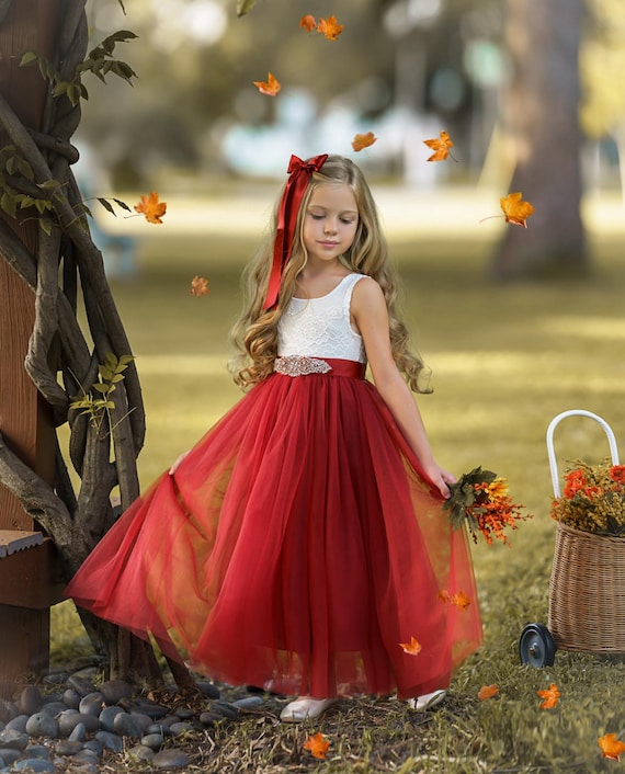 Burnt Orange Flower Girl Dress, Rust Flower Girl Dress, Rustic