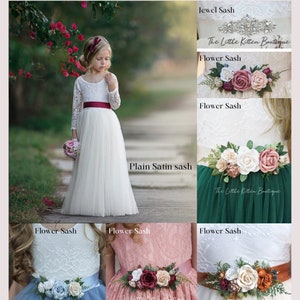 Sage flower girl dress, rustic lace flower girl dresses, long sleeve flower girl dresses, boho flower girl dress, ivory flower girl dress image 6