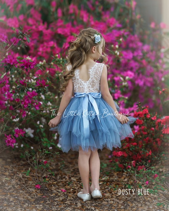 Dusty Blue tulle Flower Girl Dress, Blue Flower Girl Dress, Beach wedding dress, tulle dress, bohemian flower girl dress, boho girl dress