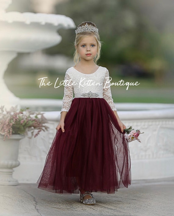 Long Sleeves Delicate Lace Tulle Flower Girl Dresses Long Sleeves Delicate Lace Tulle Flower Girl Dresses