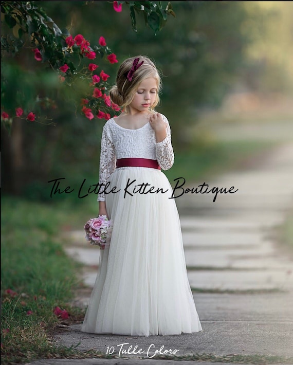 Ivory Lace Flower Girl Dress Tulle Flower Girl Dresses Long Etsy