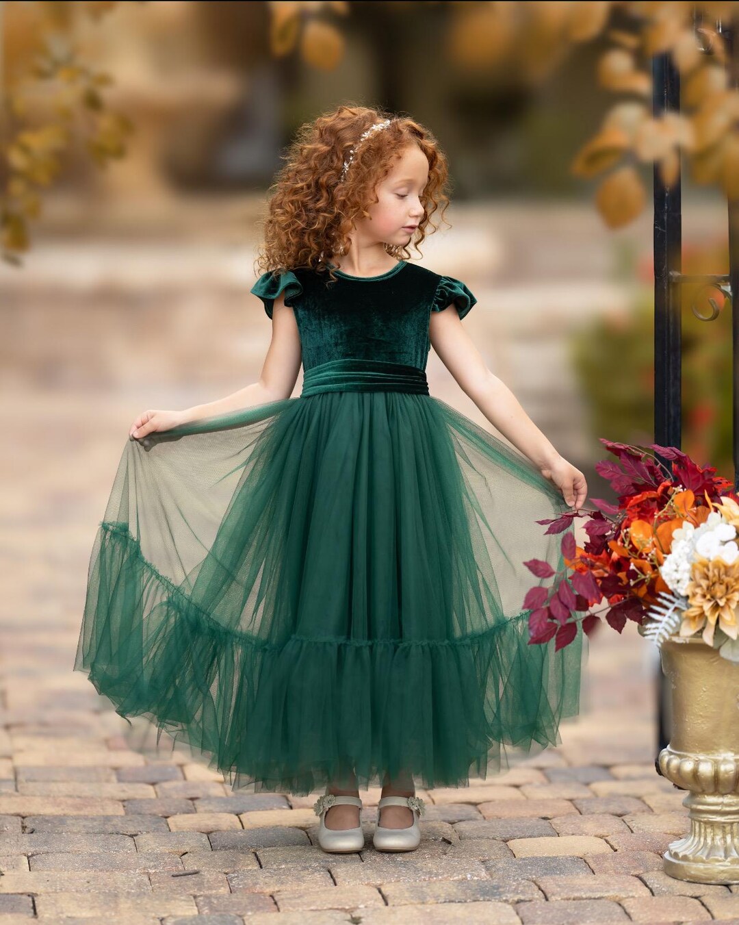 Hunter Green Velvet Flower Girl Dress Tulle Holiday Wedding Dress - Etsy