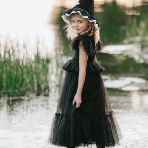 Black Velvet Witch Dress for Girls – Halloween Costume or Dress-Up – Kids Witch Dress for Toddler & Child –Ships Next Day