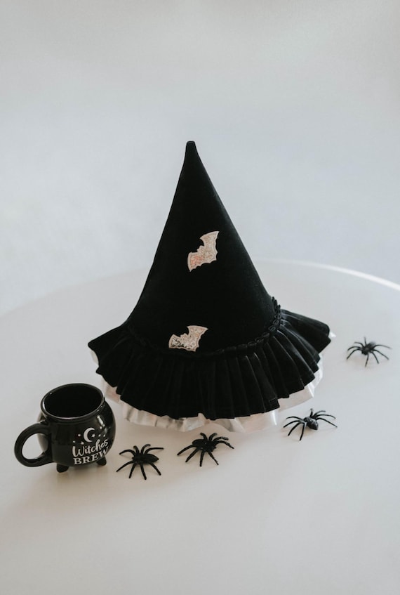 Girls Witch Hat – Black Velvet Kids Halloween Costume Hat – Witch Dress Up Hat for Toddler & Child – Pre-order Ships September