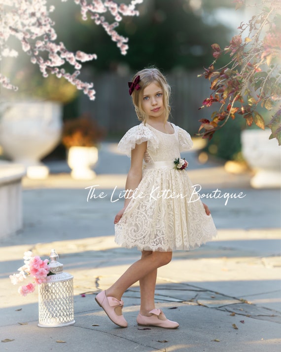 Flower girl dress, Bohemian Flower Girl Dress, rustic flower girl dress, boho flower girl dress, lace flower girl dress, boho wedding dress