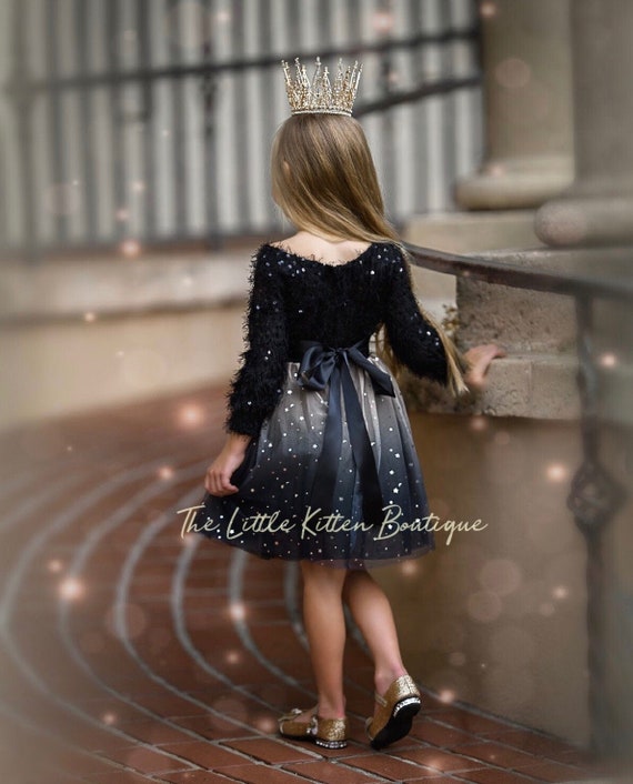 black tulle flower girl dress