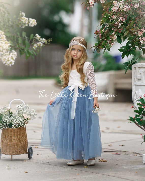 tulle flower girl dress, rustic lace flower girl dresses, long sleeve flower girl dresses, boho flower girl dress, ivory flower girl dress