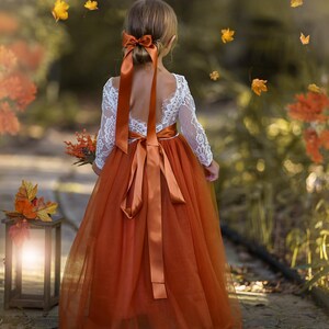 Burnt Orange Lace Tulle Embroidered Toddler Knee Length Flower Girl Dress
