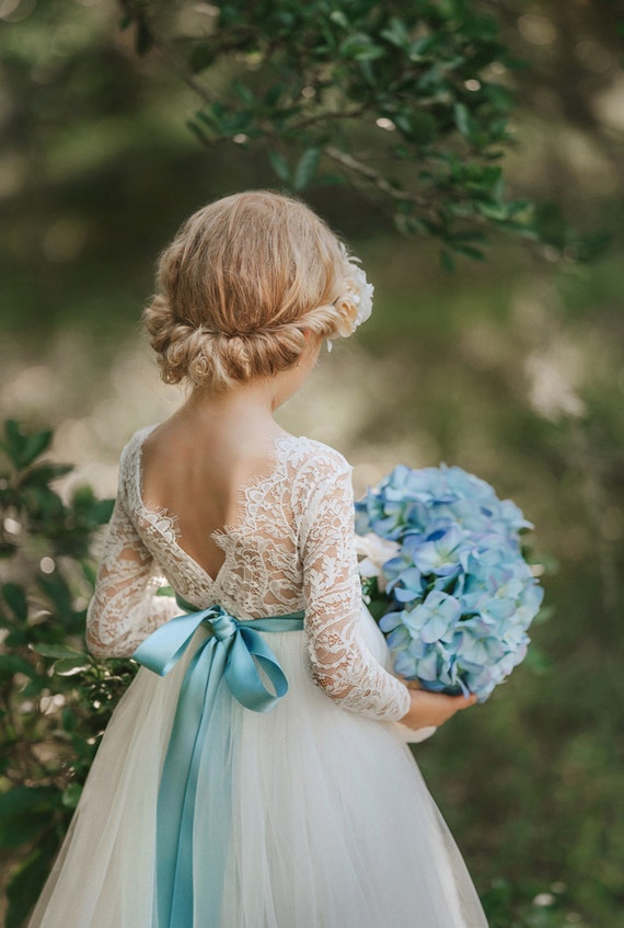 Long Sleeves Delicate Lace Tulle Flower Girl Dresses Long Sleeves Delicate Lace Tulle Flower Girl Dresses