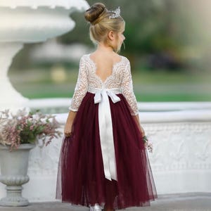 tulle flower girl dress, rustic lace flower girl dresses, long sleeve flower girl dresses, boho flower girl dress, ivory flower girl dress