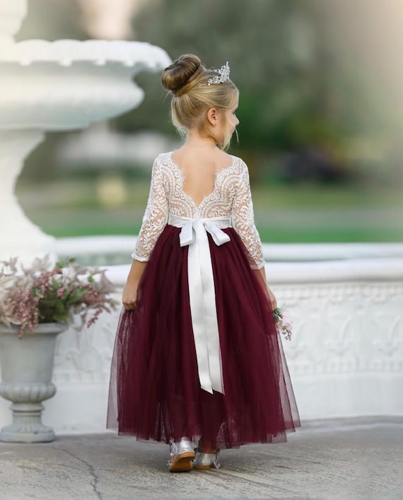 tulle flower girl dress, rustic lace flower girl dresses, long sleeve flower girl dresses, boho flower girl dress, ivory flower girl dress