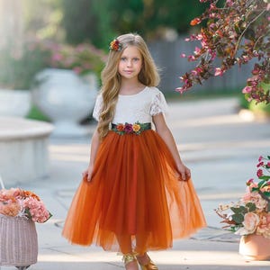 Burnt Orange Flower Girl Dress, Fall Flower Girl Dress for wedding, lace flower girl dress, Rustic flower girl dress, Boho Flower Girl Dress
