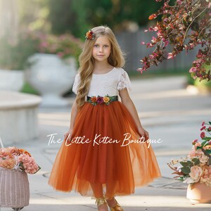 Burnt Orange Flower Girl Dress, Fall Flower Girl Dress for wedding, lace flower girl dress, Rustic flower girl dress, Boho Flower Girl Dress