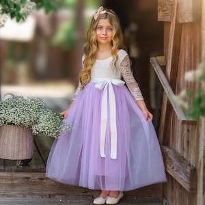 Lilac Purple Flower girl dress, tulle Flower Girl Dress, rustic lace flower girl dresses, boho flower girl dress, floral flower girl dress