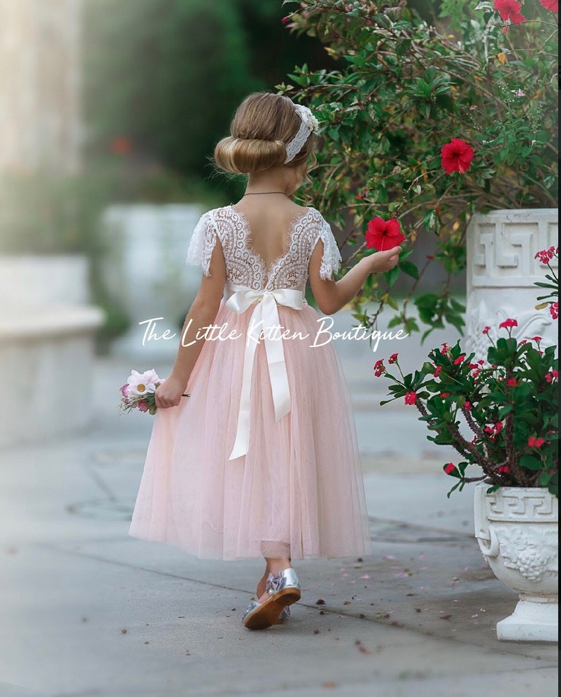 tulle flower girl dress, rustic lace flower girl dresses, bohemian flower girl dresses, boho flower girl dress, ivory flower girl dress 