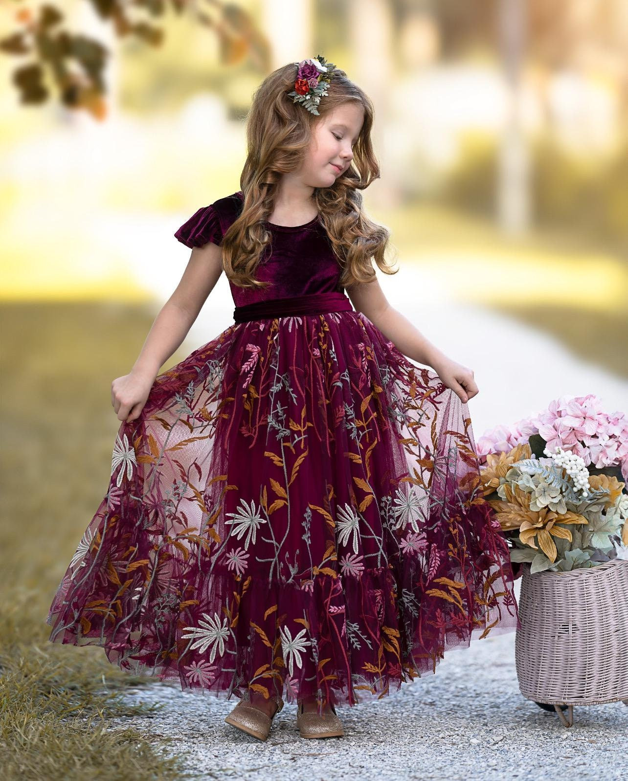Burgundy flower girl dresses toddler sale