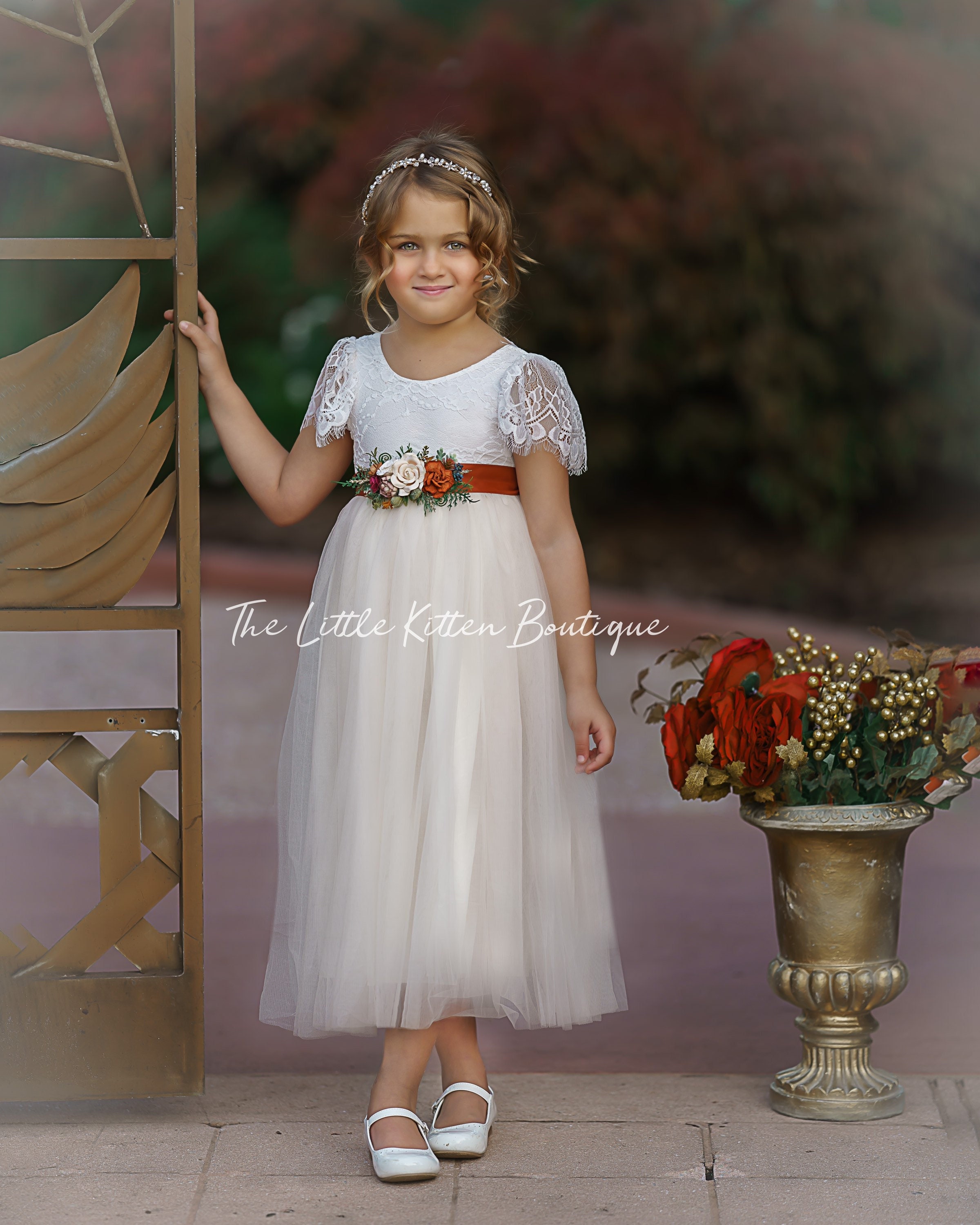 White Flower Girl Dresstulle and Lace Flower Girl Dress -  Israel