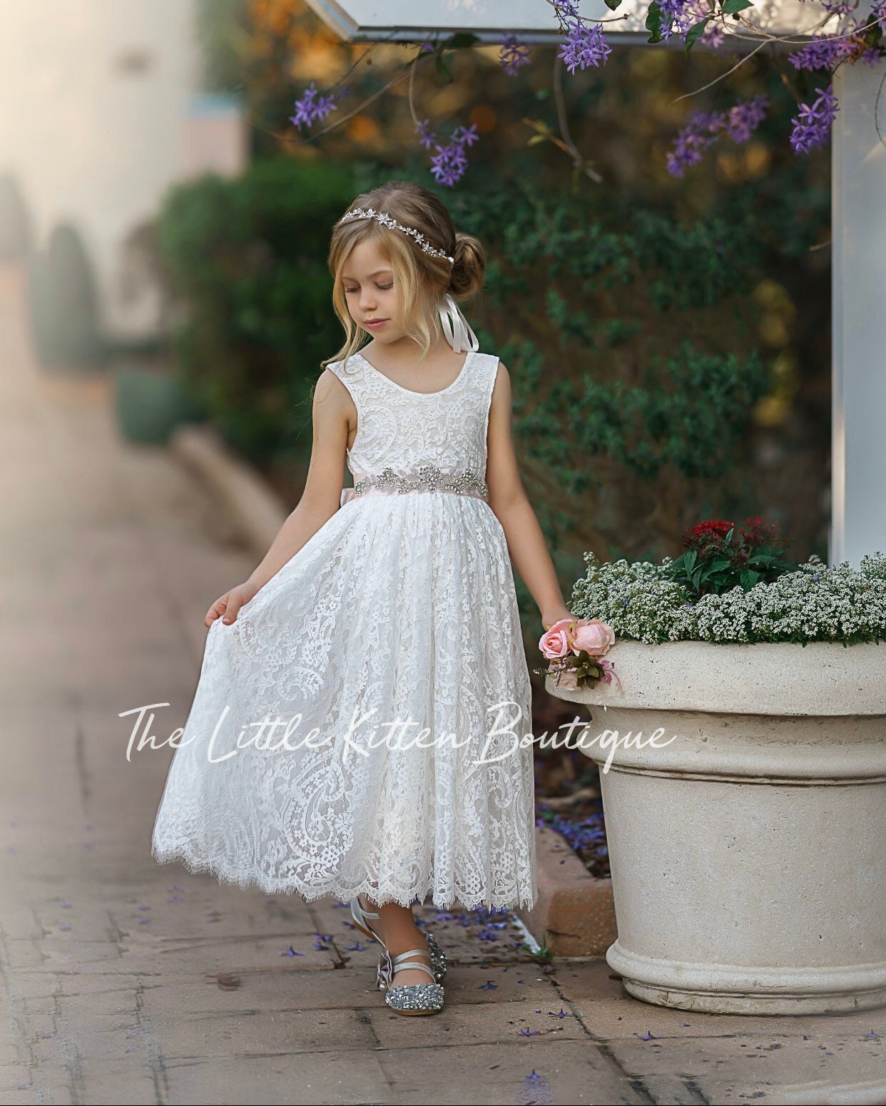 Bohemian Flower Girl Dress White Lace Flower Girl Dress Rustic Flower