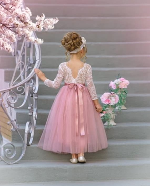 Tulle Flower Girl Dress, Forest Green Flower Girl Dress, Mauve Flower Girl Dress, Rustic lace flower girl dress, Boho Flower Girl Dress