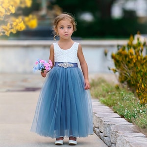 tulle flower girl dress, rustic lace flower girl dresses, bohemian, boho flower girl dress, ivory flower girl dress, blue flower girl dress