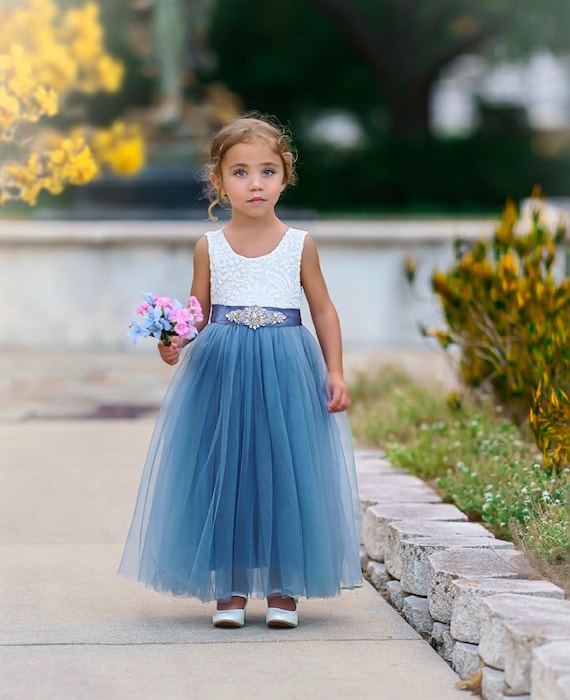 tulle flower girl dress, rustic lace flower girl dresses, bohemian, boho flower girl dress, ivory flower girl dress, blue flower girl dress