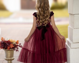 Burgundy Velvet Flower Girl Dress | Christmas Special Occasion Dress |  Toddler Holiday Dress | Girls Fancy Velvet Dress - Etsy