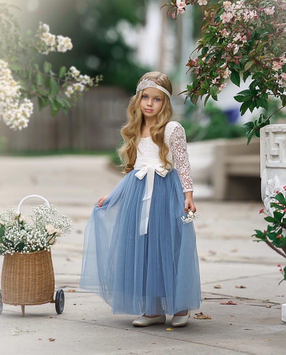 tulle flower girl dress, rustic lace flower girl dresses, long sleeve flower girl dresses, boho flower girl dress, ivory flower girl dress