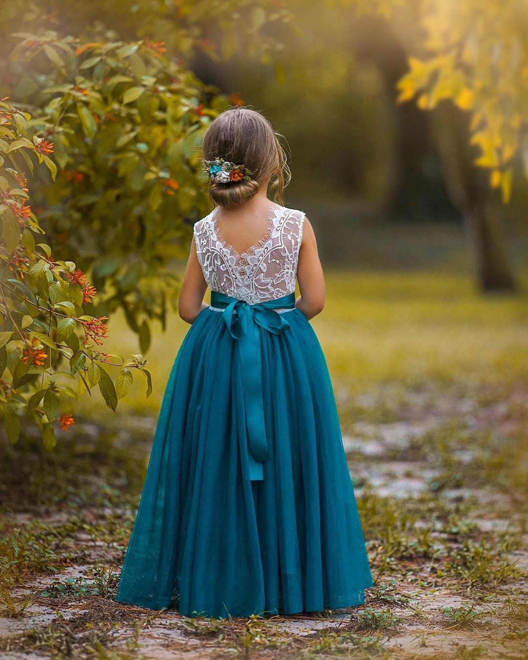 teal childrens bridesmaid dresses Kids Harper Chiffon Faux Wrap Dress main image 1