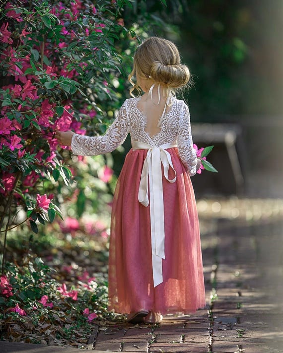 Flower girl dress, rustic flower girl dress, lace flower girl dress, boho flower girl dress, tulle flower girl dress, bohemian wedding dress