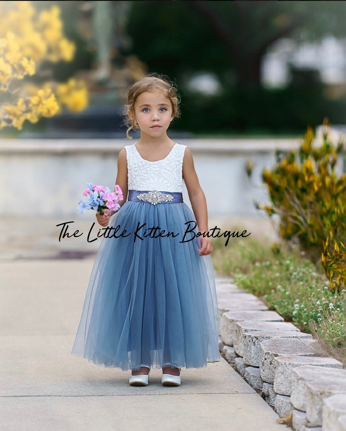 blue flower girl dresses