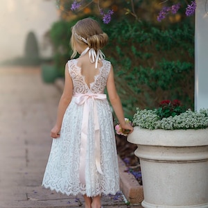 Bohemian flower girl dress, White lace flower girl dress, rustic flower girl dress, boho flower girl dress, Ivory Lace flower girl dresses