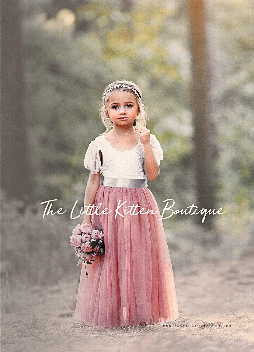 dusty rose tulle flower girl dress