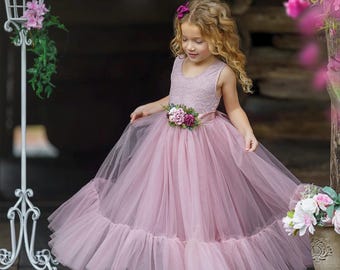 Flower Girl Dress, Tulle Flower Girl Dress, Boho Lace Wedding Dress, Girls Dress, Flower Girl Dresses for Toddler, Boho Flower Girl Dress