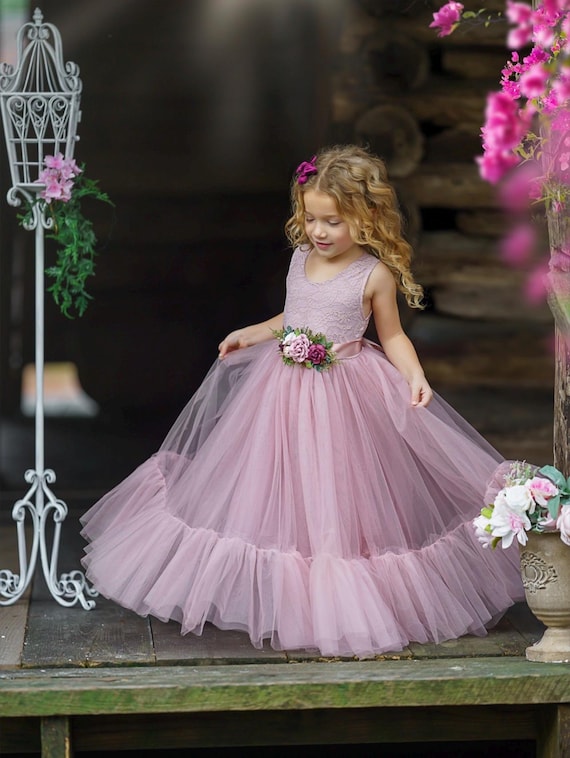 Flower Girl Dress, Tulle Flower Girl Dress, Boho Lace Wedding Dress, Girls Dress, Flower Girl Dresses for Toddler, Boho Flower Girl Dress