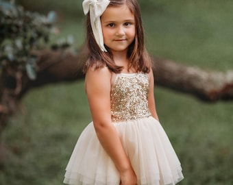 Body de tutú con lentejuelas doradas marfil / Leotardo de ballet para bebé niña / Conjunto de cumpleaños / Vestido de niña de las flores / Conjunto para sesión de fotos navideña