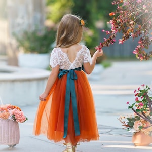 Short Sleeve Burnt Orange Flower Girl Dress