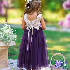 Flower girl dress, tulle Flower Girl Dress, purple flower girl dress. rustic lace flower girl dress, boho flower girl dress, wedding dress