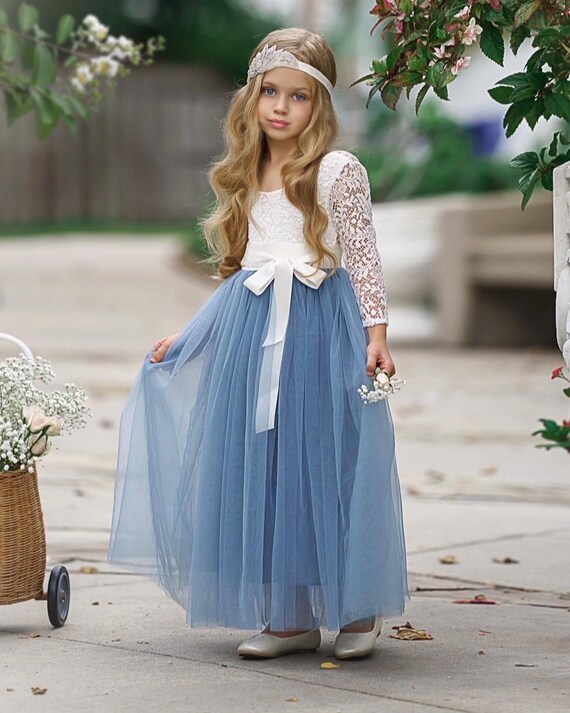 tulle flower girl dress, rustic lace flower girl dresses, long sleeve flower girl dresses, boho flower girl dress, ivory flower girl dress