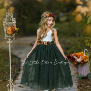 Olive Green tulle flower girl dress, Fall Flower Girl Dress, rustic lace flower girl dress, boho flower girl dress, flower girl dress, Dress