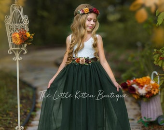 Olive Green tulle flower girl dress, Fall Flower Girl Dress, rustic lace flower girl dress, boho flower girl dress, flower girl dress, Dress