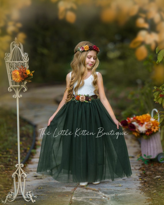 Olive Green tulle flower girl dress, Fall Flower Girl Dress, rustic lace flower girl dress, boho flower girl dress, flower girl dress, Dress