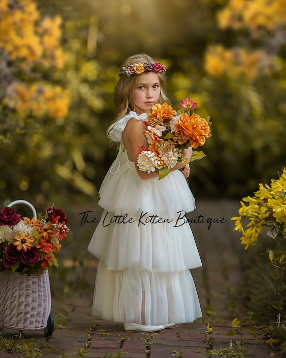 Flower Girl Dress, bohemian flower girl dress, tulle flower girl dress, Boho Flower Girl Dress, wedding dress, communion dress baptism dress