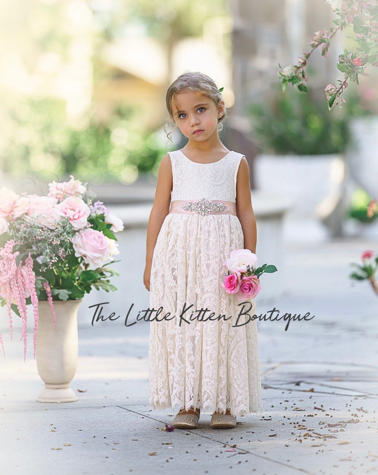 Bohemian ivory Flower Girl Dress, Flower girl dress, rustic flower girl