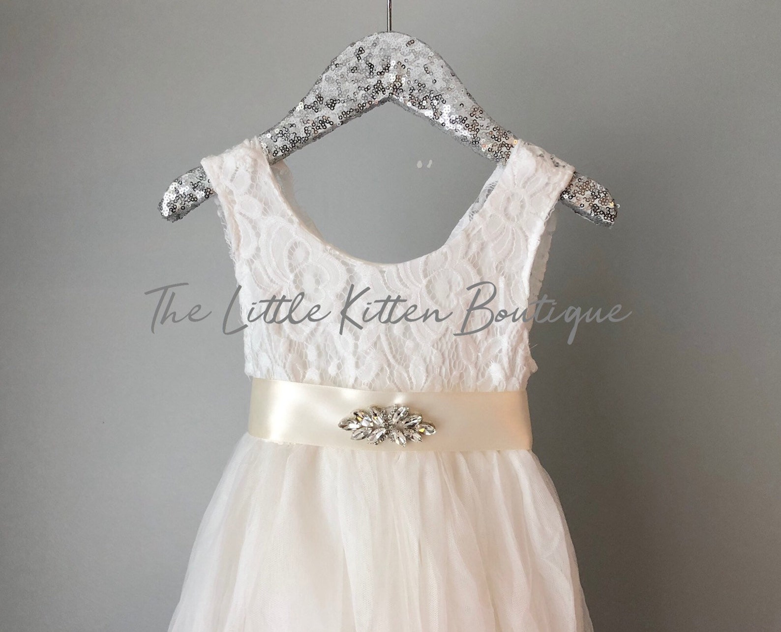 Simple Design Ivory Lace Spaghetti Junior Bridesmaid Dresses, Cheap Flower Girl Dresses,  FG040 main image 1