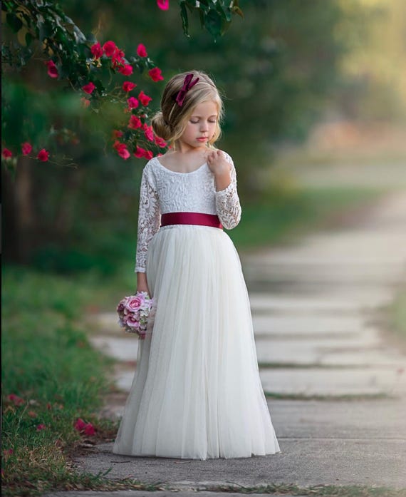 chinese dress ladies Square Neck Long Sleeves Crystal Wedding Flower Girl Dress, Horsehair