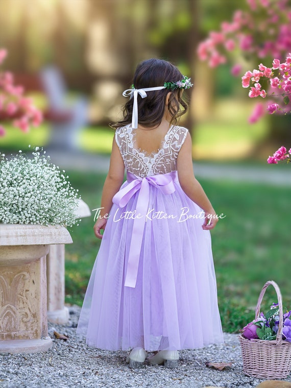 Lilac Purple flower girl dress, bohemian Flower Girl Dress, rustic lace flower girl dress, boho wedding dress, lavender flower girl dress